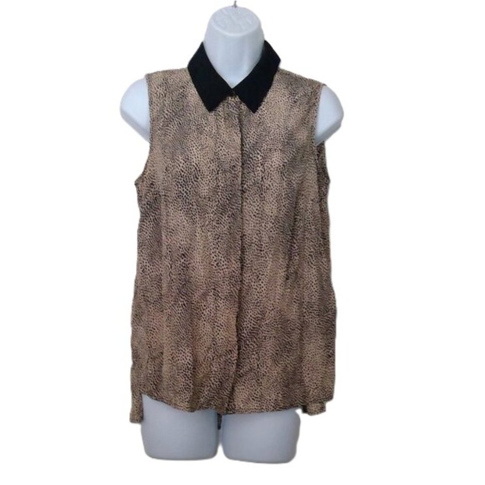 NEW Chloe K Top Sleeveless Animal Print Shirt Black & Light Brown Silky NWT Sz S